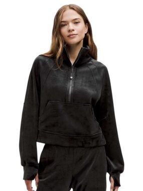 LULULEMON Scuba Oversized Black Velvet Funnel Neck Half Zip Size M/L